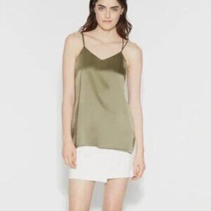 Halston Heritage Satin Cami Top with Back Detail in Moss, Size S